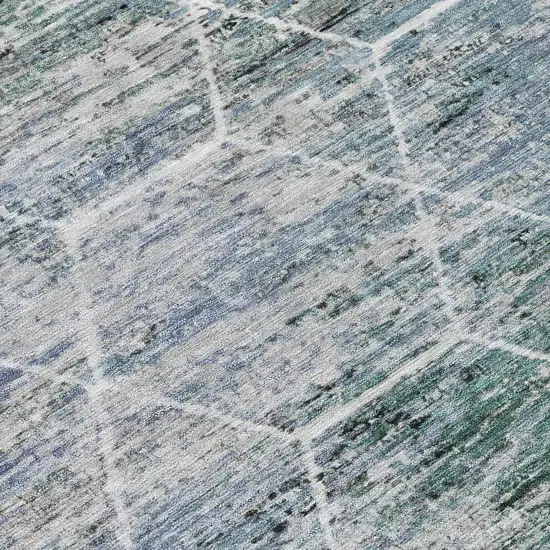 Teal Blue Gray And Ivory Geometric Washable Indoor Outdoor Area Rug Photo 9