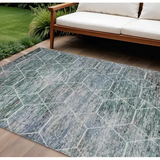 Teal Blue Gray And Ivory Geometric Washable Indoor Outdoor Area Rug Photo 2