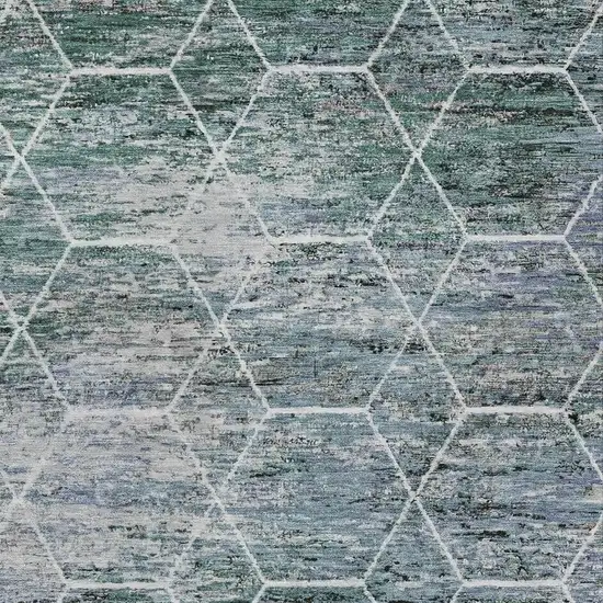 Teal Blue Gray And Ivory Geometric Washable Indoor Outdoor Area Rug Photo 3