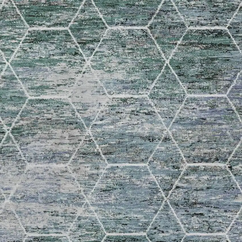 Teal Blue Gray And Ivory Geometric Washable Indoor Outdoor Area Rug Photo 3