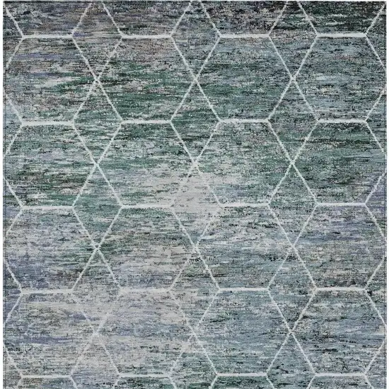 Teal Blue Gray And Ivory Geometric Washable Indoor Outdoor Area Rug Photo 4