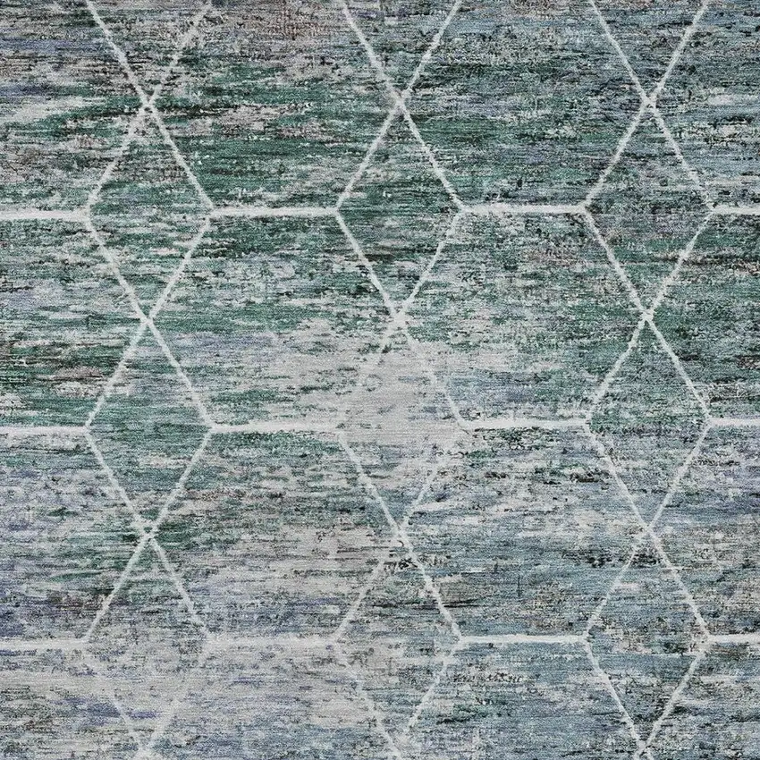 Teal Blue Gray And Ivory Geometric Washable Indoor Outdoor Area Rug Photo 6