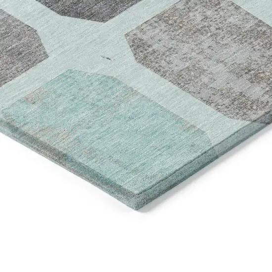 Teal Blue Gray And Ivory Geometric Washable Indoor Outdoor Area Rug Photo 9