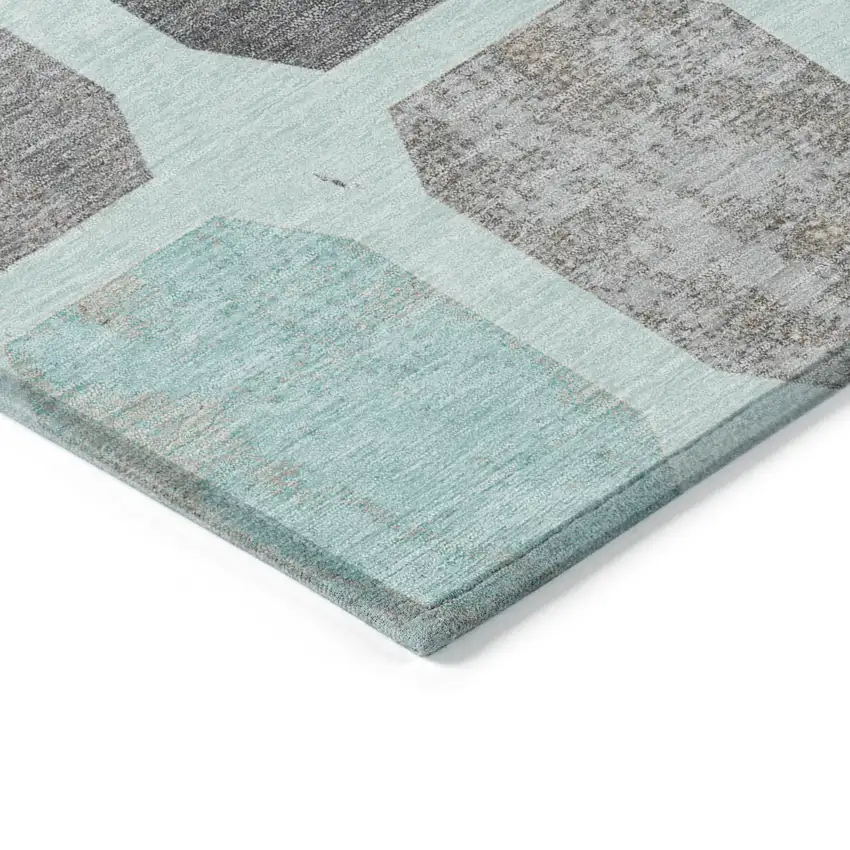 Teal Blue Gray And Ivory Geometric Washable Indoor Outdoor Area Rug Photo 9