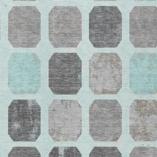Teal Blue Gray And Ivory Geometric Washable Indoor Outdoor Area Rug Photo 4