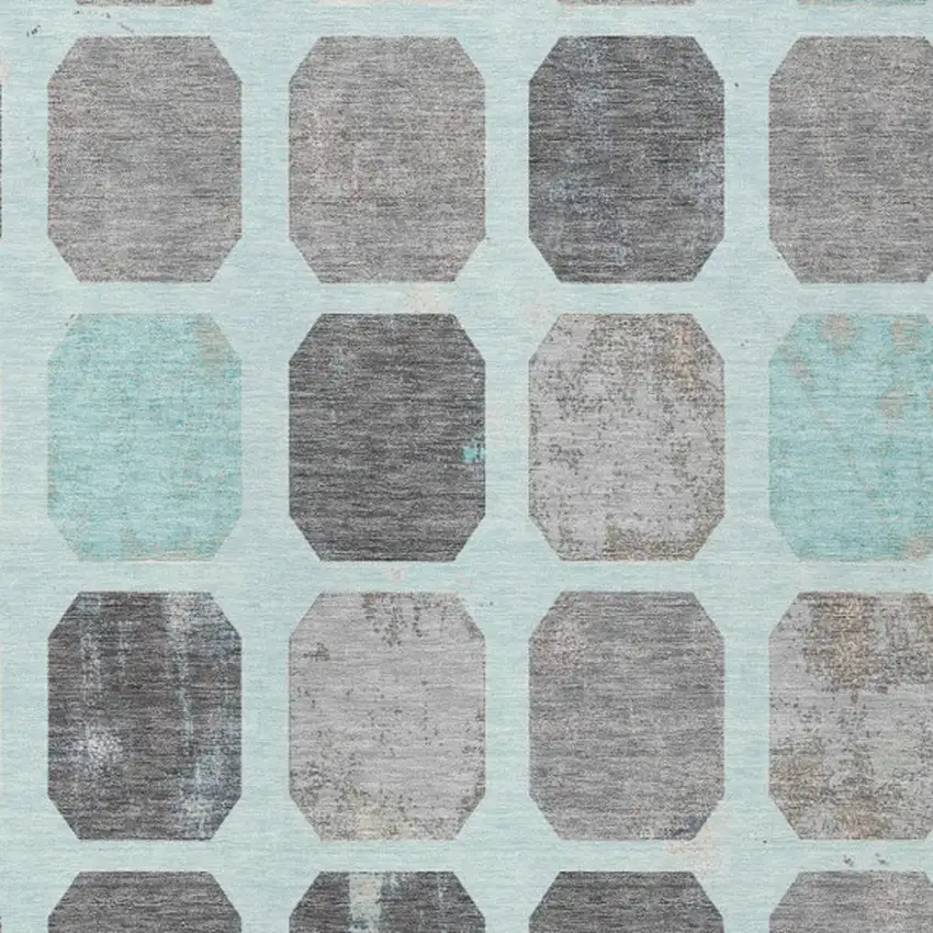 Teal Blue Gray And Ivory Geometric Washable Indoor Outdoor Area Rug Photo 4