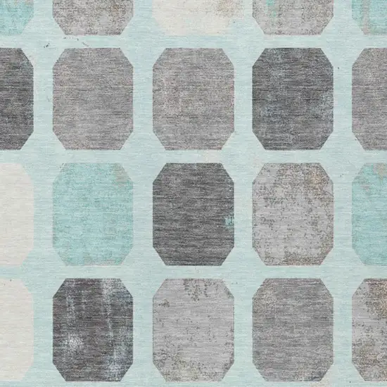 Teal Blue Gray And Ivory Geometric Washable Indoor Outdoor Area Rug Photo 3