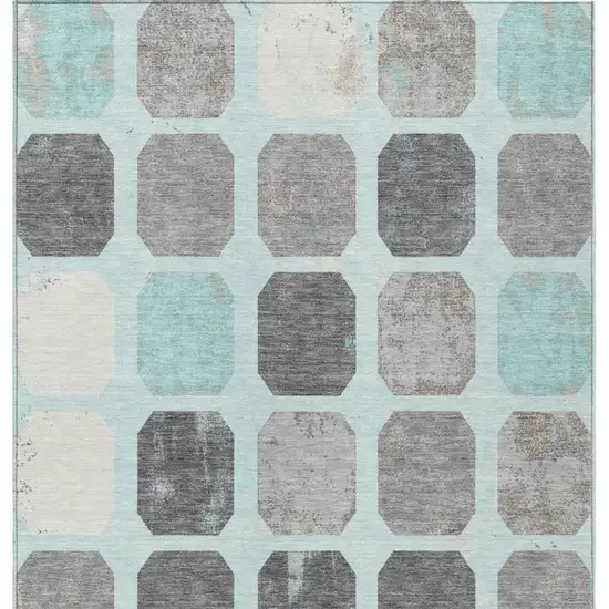 Teal Blue Gray And Ivory Geometric Washable Indoor Outdoor Area Rug Photo 9