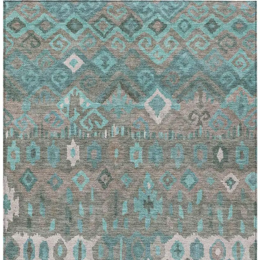Teal Blue Gray And Ivory Geometric Washable Indoor Outdoor Area Rug Photo 7