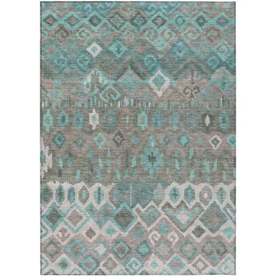 Teal Blue Gray And Ivory Geometric Washable Indoor Outdoor Area Rug Photo 2