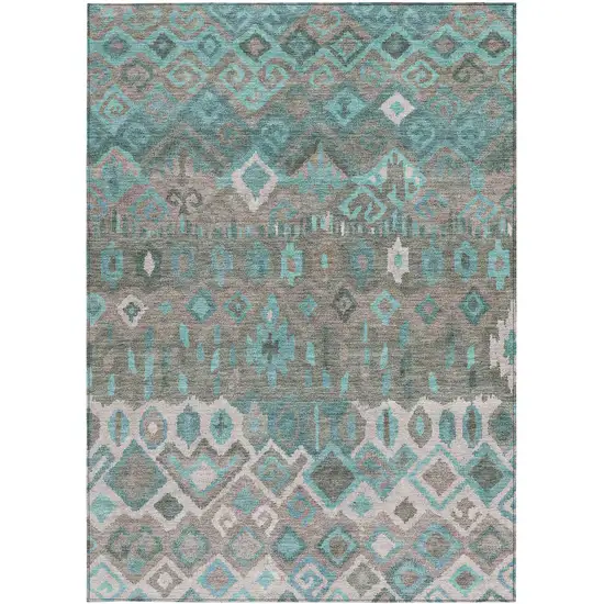 Teal Blue Gray And Ivory Geometric Washable Indoor Outdoor Area Rug Photo 4