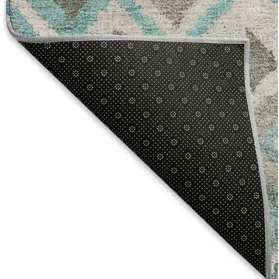 Teal Blue Gray And Ivory Geometric Washable Indoor Outdoor Area Rug Photo 5