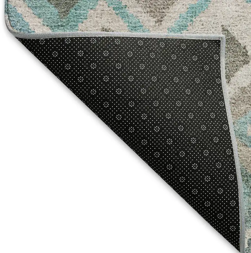 Teal Blue Gray And Ivory Geometric Washable Indoor Outdoor Area Rug Photo 3