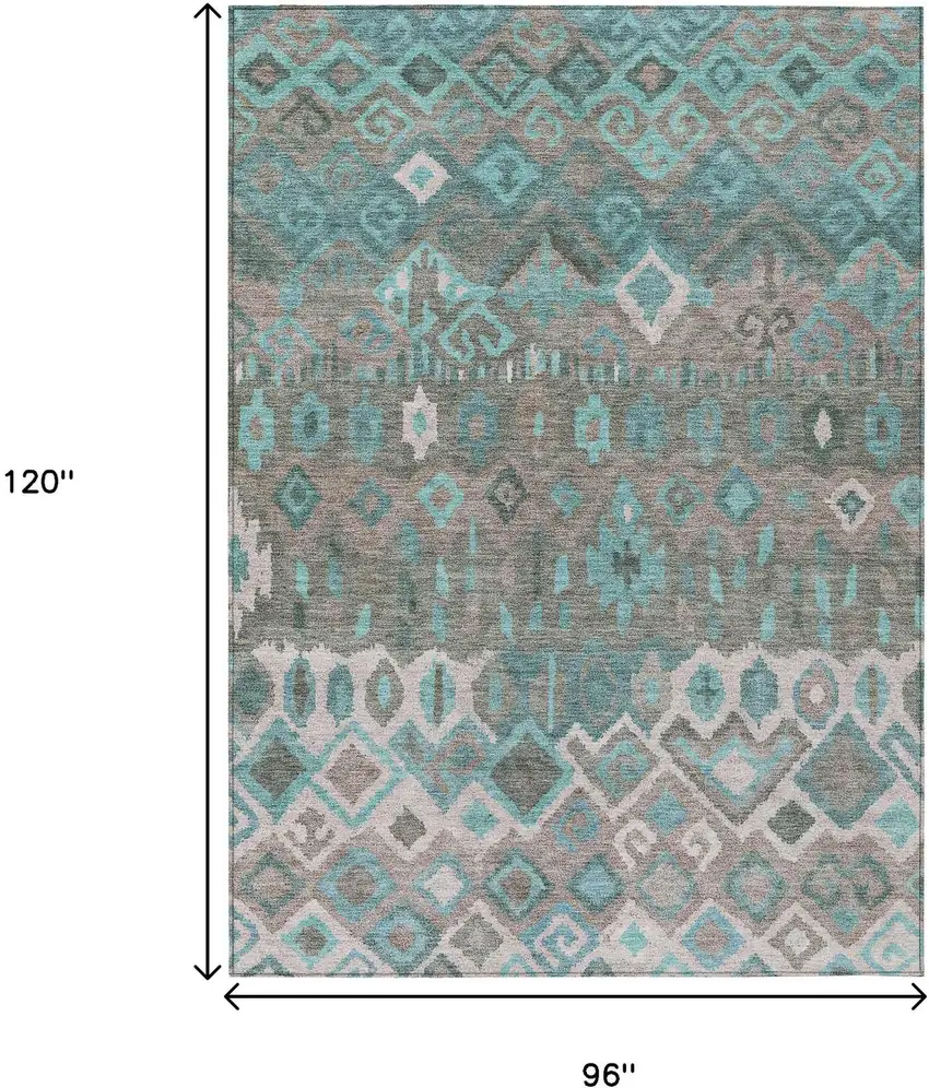 Teal Blue Gray And Ivory Geometric Washable Indoor Outdoor Area Rug Photo 9