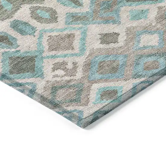 Teal Blue Gray And Ivory Geometric Washable Indoor Outdoor Area Rug Photo 4