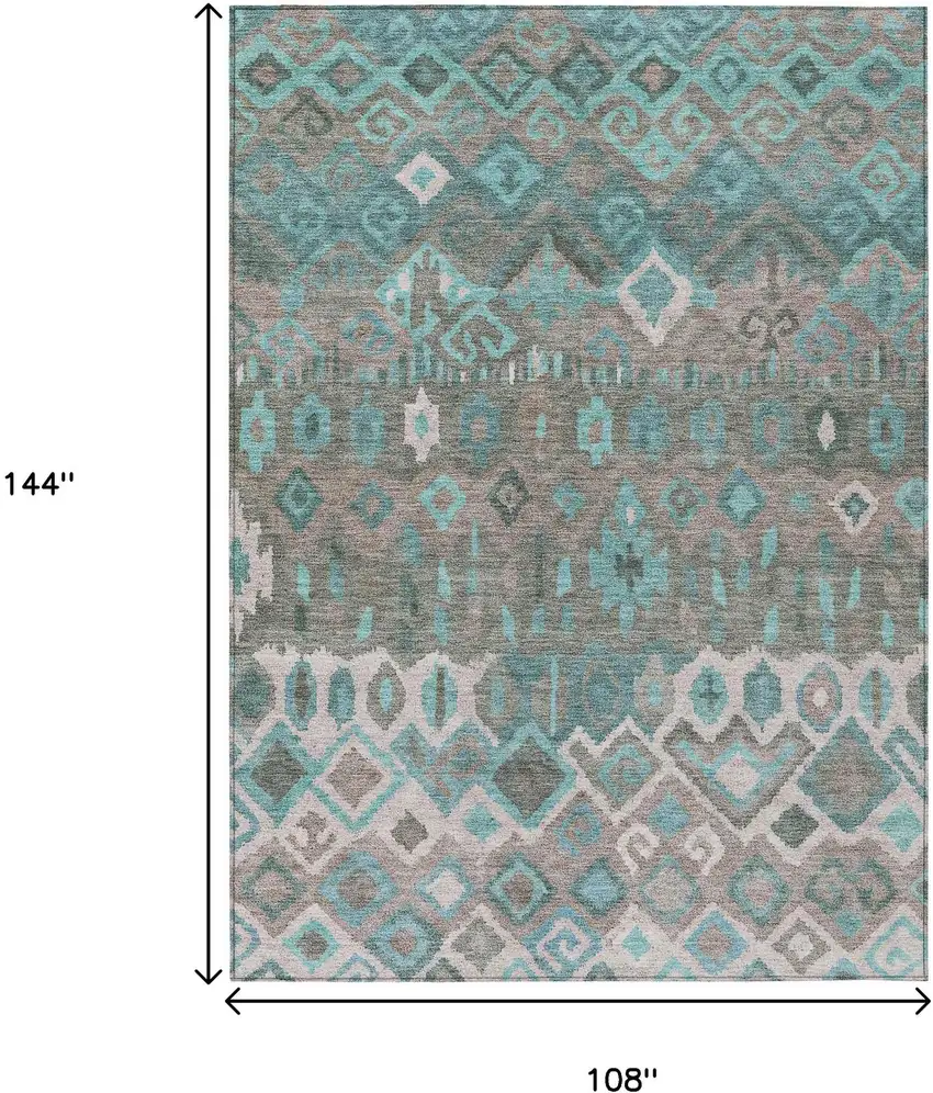 Teal Blue Gray And Ivory Geometric Washable Indoor Outdoor Area Rug Photo 3