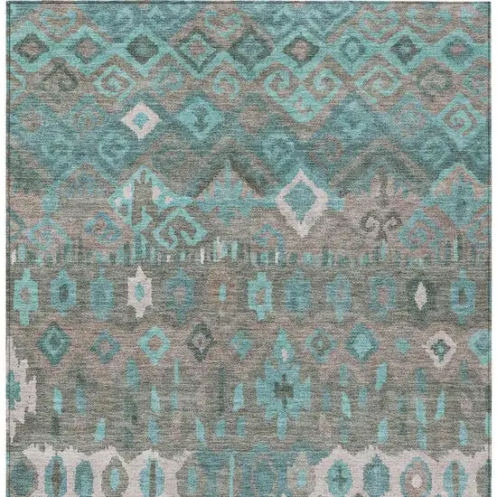 Teal Blue Gray And Ivory Geometric Washable Indoor Outdoor Area Rug Photo 6
