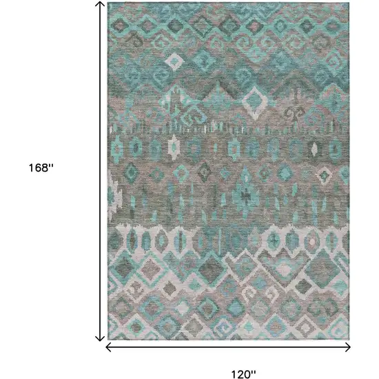 Teal Blue Gray And Ivory Geometric Washable Indoor Outdoor Area Rug Photo 3