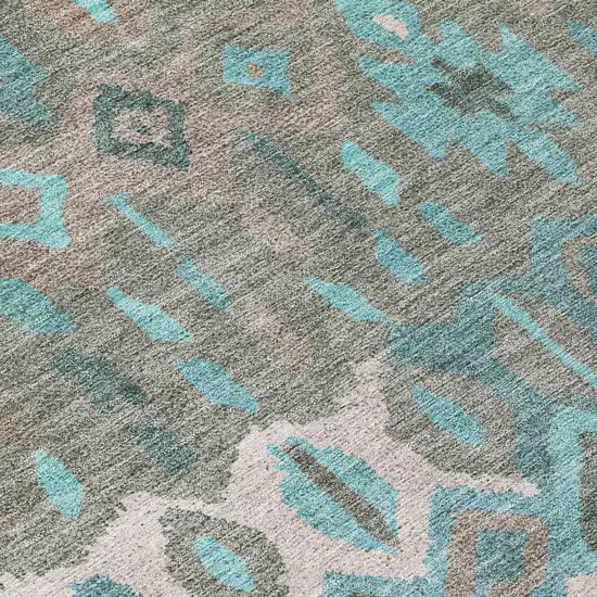 Teal Blue Gray And Ivory Geometric Washable Indoor Outdoor Area Rug Photo 7