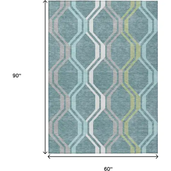 Teal Blue Gray And Ivory Geometric Washable Indoor Outdoor Area Rug Photo 3