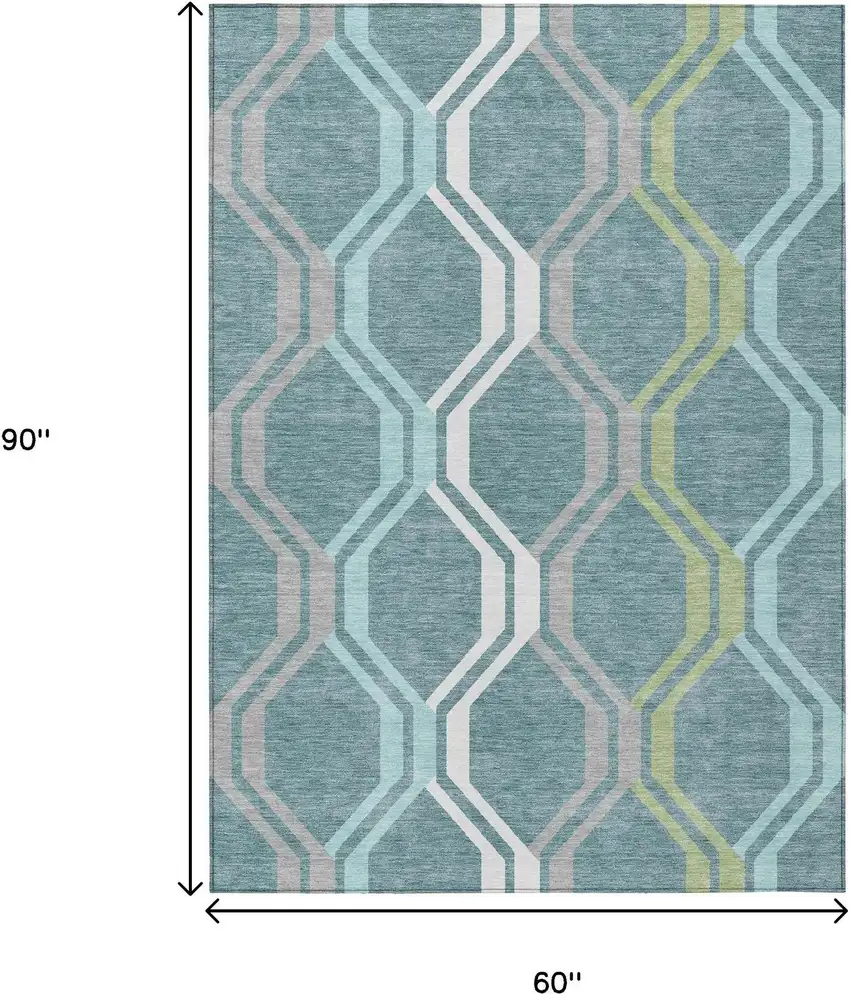 Teal Blue Gray And Ivory Geometric Washable Indoor Outdoor Area Rug Photo 3