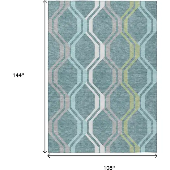 Teal Blue Gray And Ivory Geometric Washable Indoor Outdoor Area Rug Photo 3