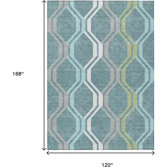 Teal Blue Gray And Ivory Geometric Washable Indoor Outdoor Area Rug Photo 3
