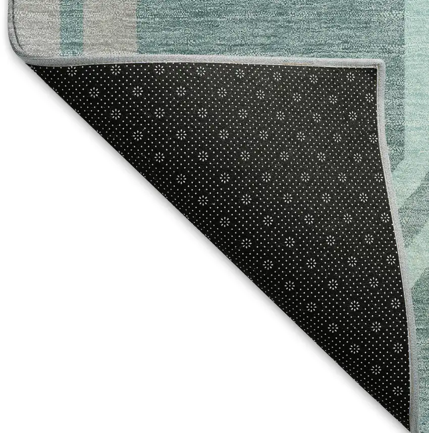 Teal Blue Gray And Ivory Geometric Washable Indoor Outdoor Area Rug Photo 4
