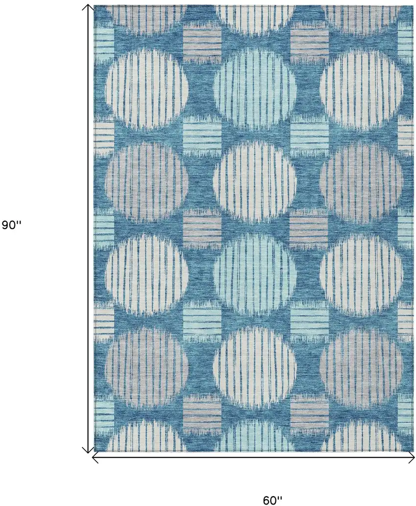 Teal Blue Gray And Ivory Geometric Washable Indoor Outdoor Area Rug Photo 3