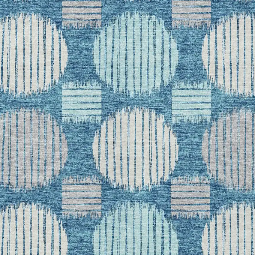 Teal Blue Gray And Ivory Geometric Washable Indoor Outdoor Area Rug Photo 6