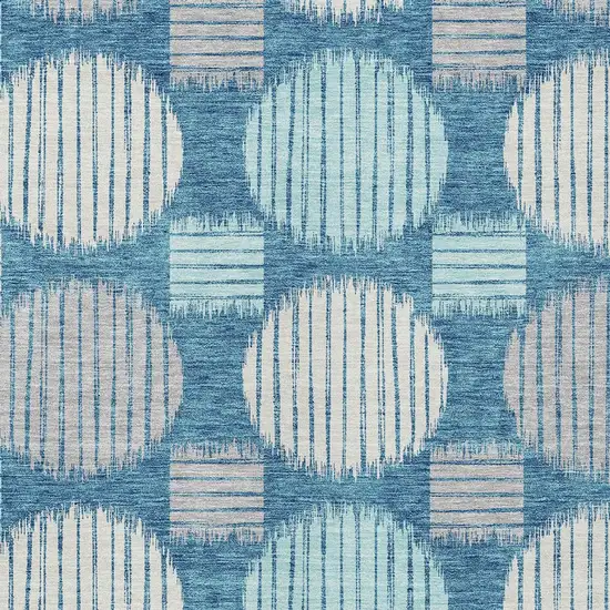 Teal Blue Gray And Ivory Geometric Washable Indoor Outdoor Area Rug Photo 6