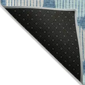 Photo of Teal Blue Gray And Ivory Geometric Washable Indoor Outdoor Area Rug
