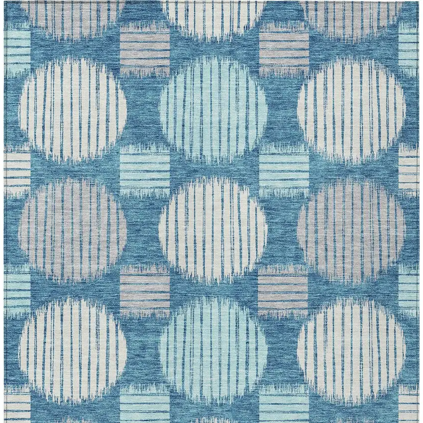 Teal Blue Gray And Ivory Geometric Washable Indoor Outdoor Area Rug Photo 8
