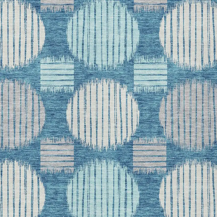 Teal Blue Gray And Ivory Geometric Washable Indoor Outdoor Area Rug Photo 6