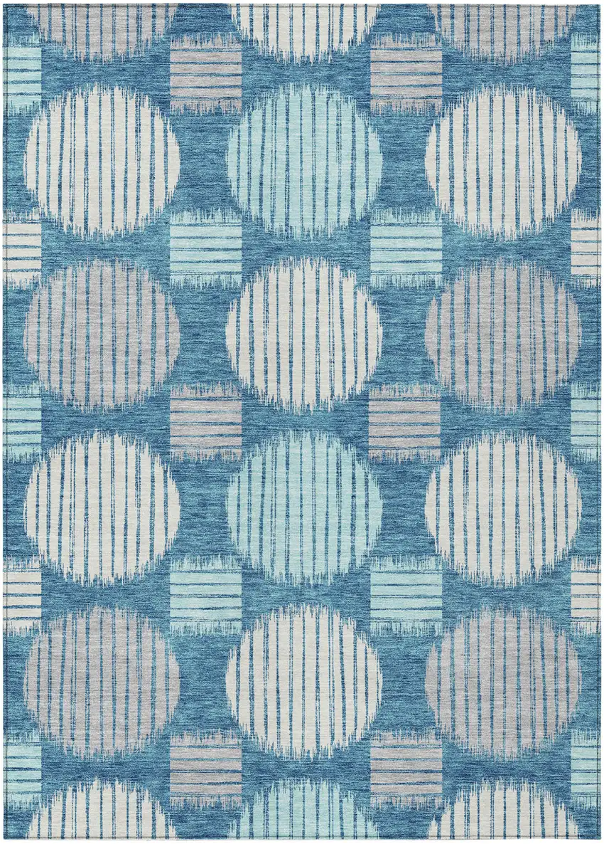 Teal Blue Gray And Ivory Geometric Washable Indoor Outdoor Area Rug Photo 2