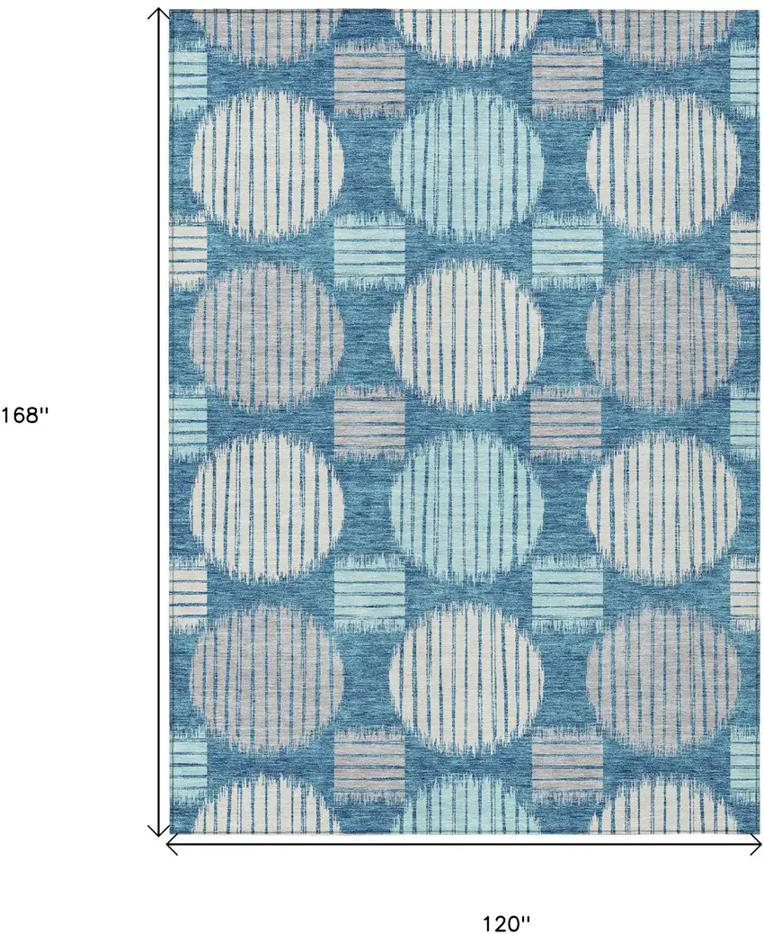 Teal Blue Gray And Ivory Geometric Washable Indoor Outdoor Area Rug Photo 3