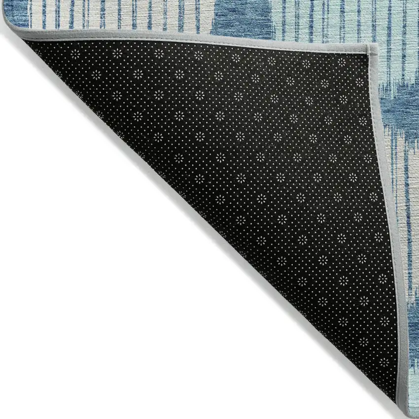 Teal Blue Gray And Ivory Geometric Washable Indoor Outdoor Area Rug Photo 4