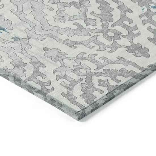 Teal Blue Gray And Ivory Medallion Washable Indoor Outdoor Area Rug Photo 5