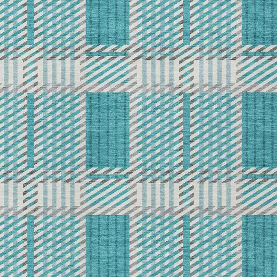 Teal Blue Gray And Ivory Plaid Washable Indoor Outdoor Area Rug Photo 5