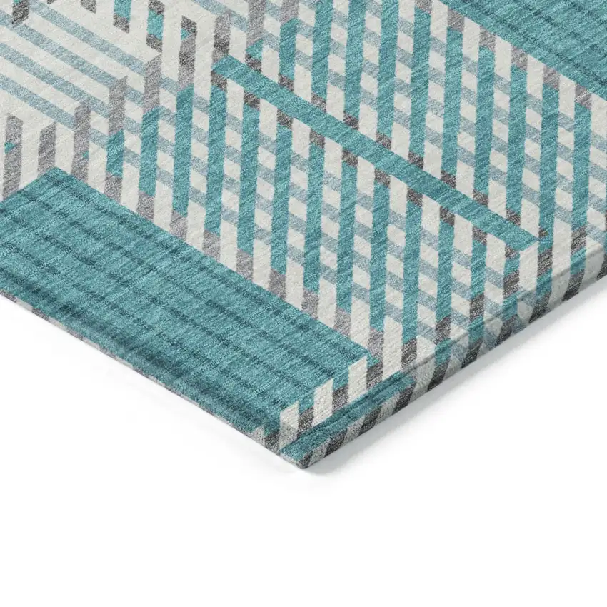 Teal Blue Gray And Ivory Plaid Washable Indoor Outdoor Area Rug Photo 3