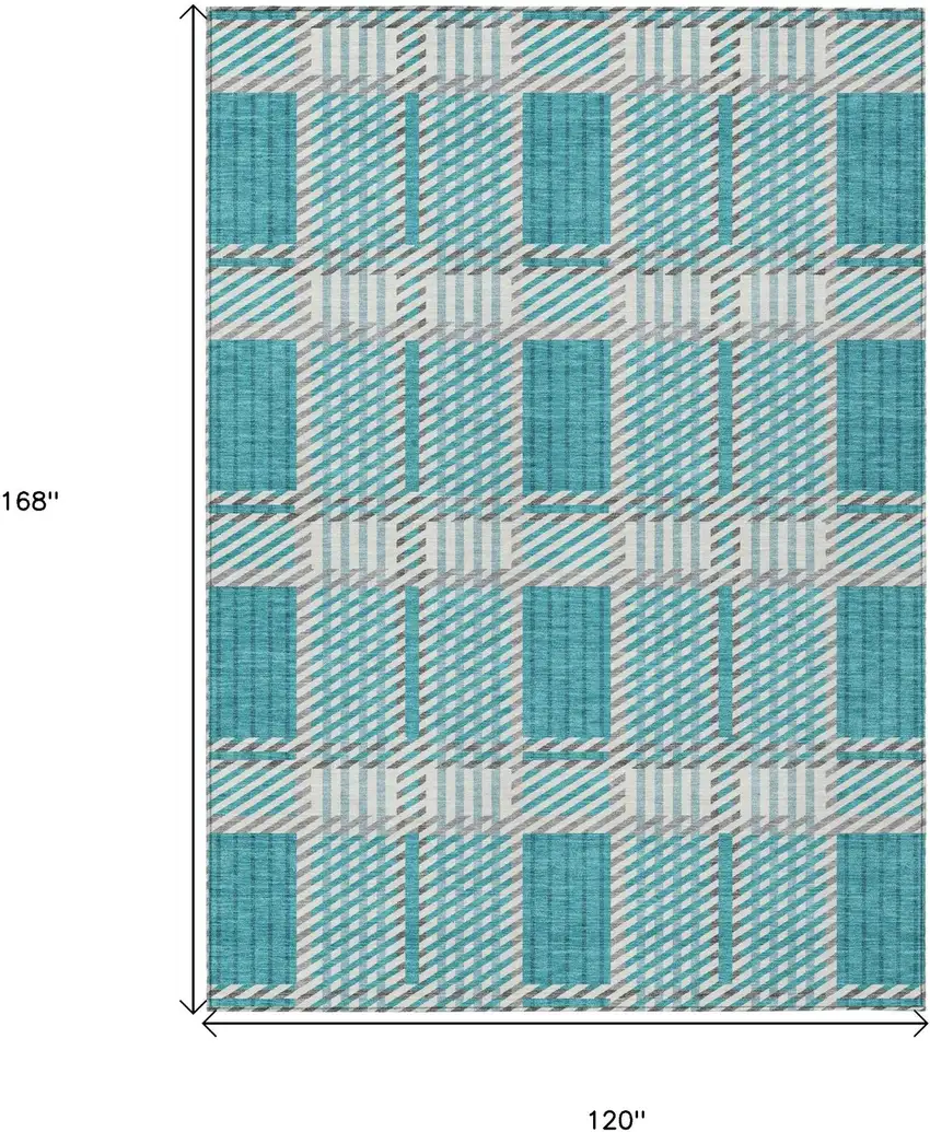 Teal Blue Gray And Ivory Plaid Washable Indoor Outdoor Area Rug Photo 7