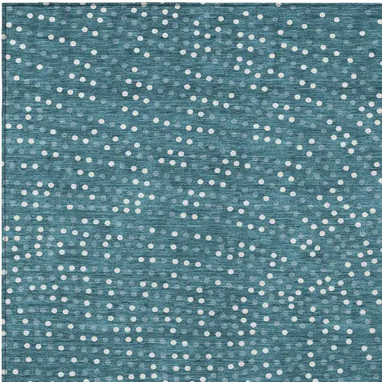 Teal Blue Gray And Ivory Polka Dot Washable Indoor Outdoor Area Rug Photo 6