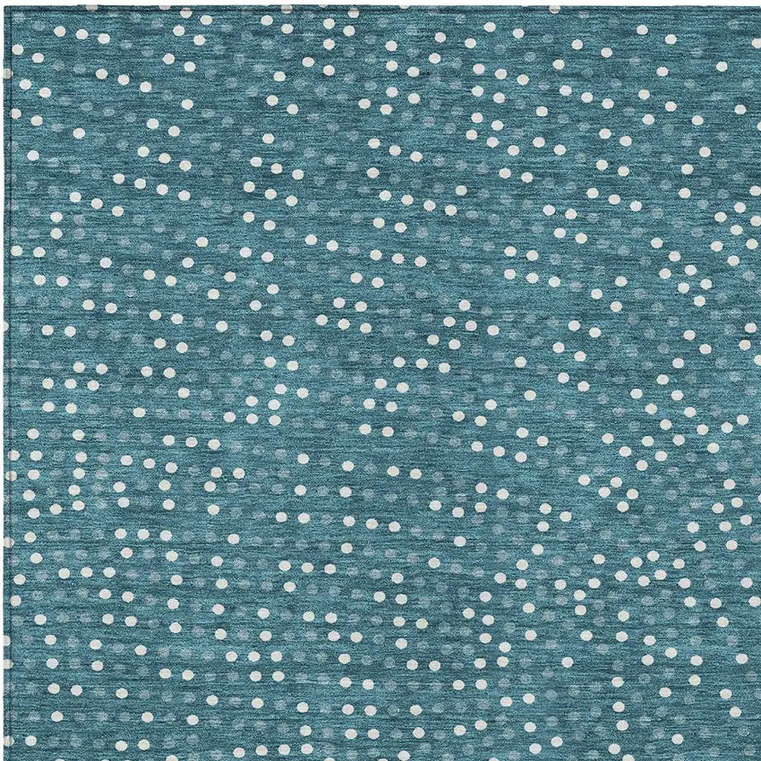 Teal Blue Gray And Ivory Polka Dot Washable Indoor Outdoor Area Rug Photo 6