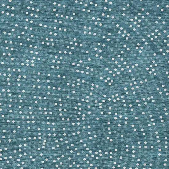 Teal Blue Gray And Ivory Polka Dot Washable Indoor Outdoor Area Rug Photo 6