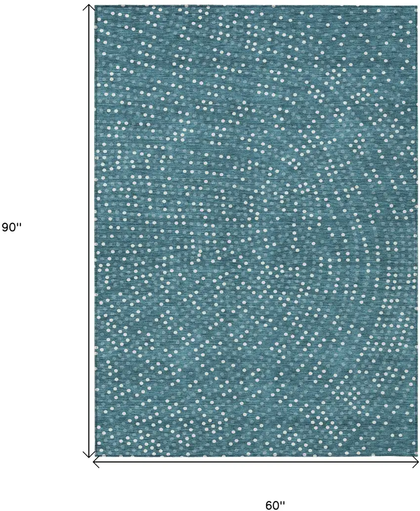 Teal Blue Gray And Ivory Polka Dot Washable Indoor Outdoor Area Rug Photo 3