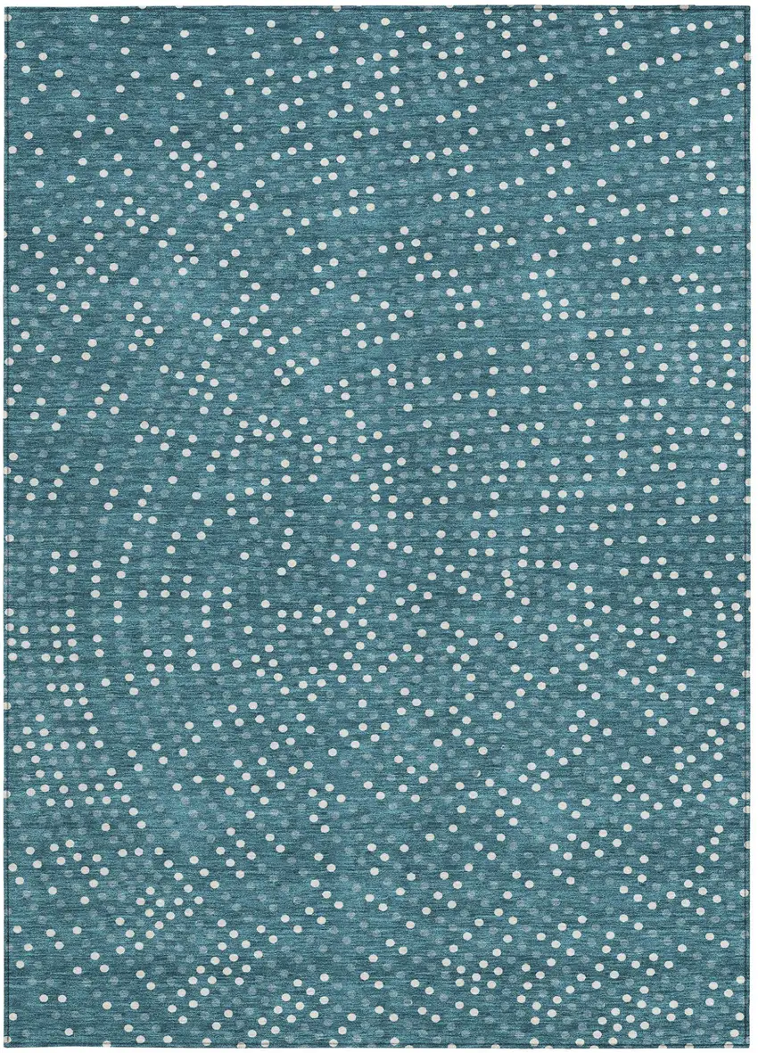 Teal Blue Gray And Ivory Polka Dot Washable Indoor Outdoor Area Rug Photo 6