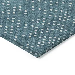 Photo of Teal Blue Gray And Ivory Polka Dot Washable Indoor Outdoor Area Rug