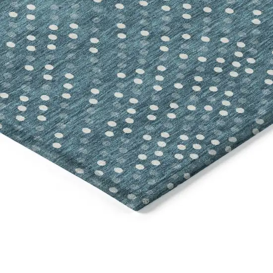 Teal Blue Gray And Ivory Polka Dot Washable Indoor Outdoor Area Rug Photo 5