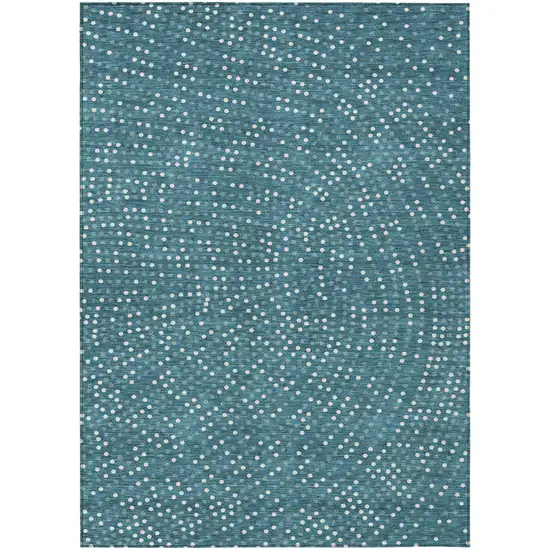 Teal Blue Gray And Ivory Polka Dot Washable Indoor Outdoor Area Rug Photo 2