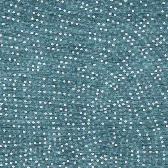 Teal Blue Gray And Ivory Polka Dot Washable Indoor Outdoor Area Rug Photo 6